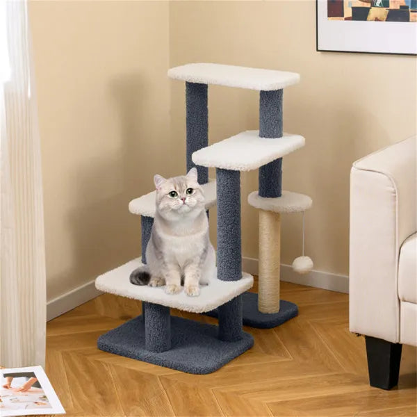 2-in-1 Cat Stairs & Tree With Sisal Scratching Post, 4 Levels Pet
